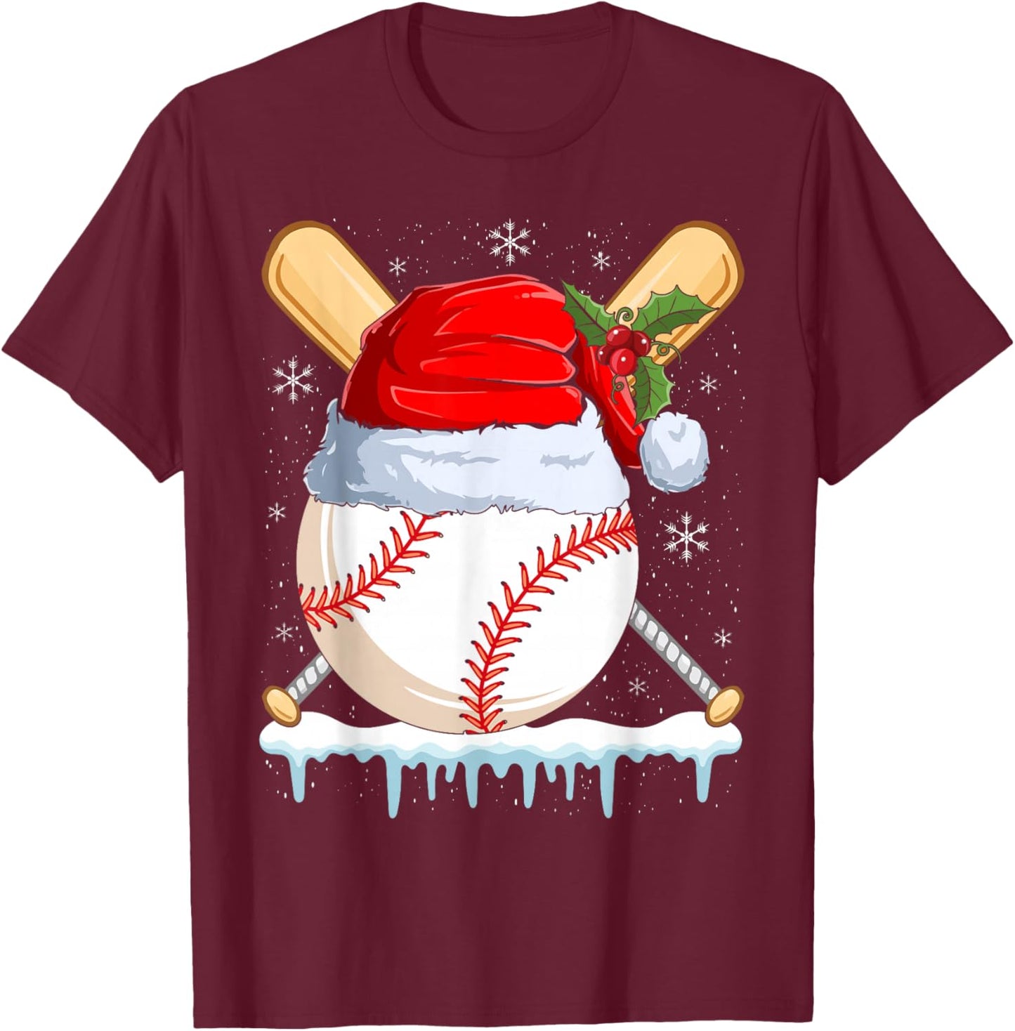 Christmas Baseball Player Santa Sports Design Boys T-Shirt - T-Shirt | Maroon
