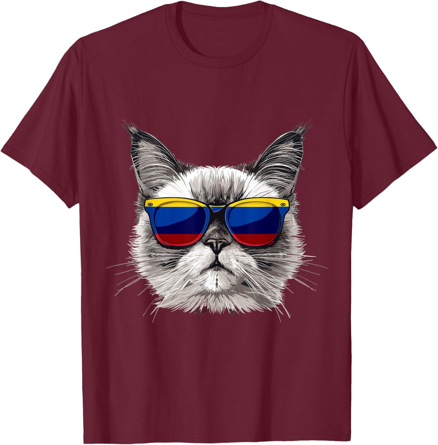 Colombia Flag Cat Mom Souvenirs Products Kitten Colombian T-Shirt - T-Shirt | Maroon
