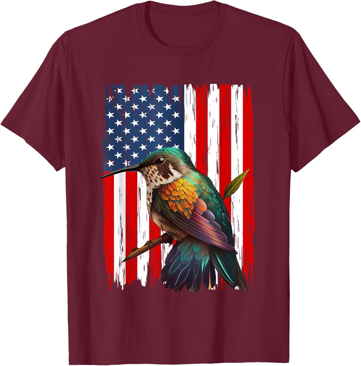 Hummingbird American Flag Bird Lover 4th Of July Men Women T-Shirt - T-Shirt | Maroon