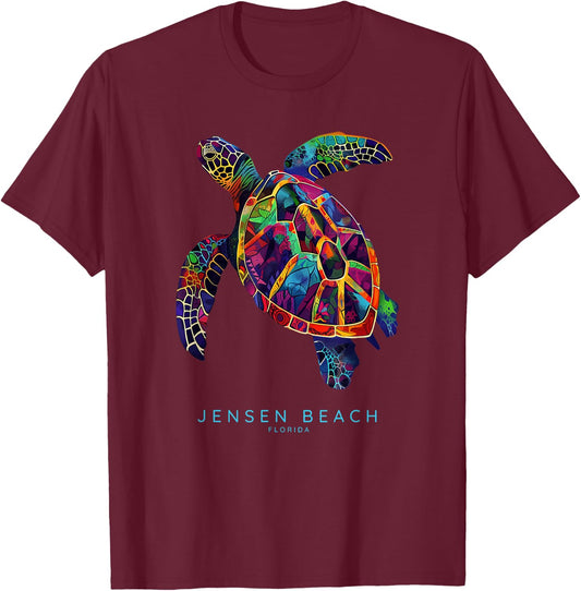 Jensen Beach FL Souvenir Florida Vintage Design Sea Turtle T-Shirt - T-Shirt | Maroon