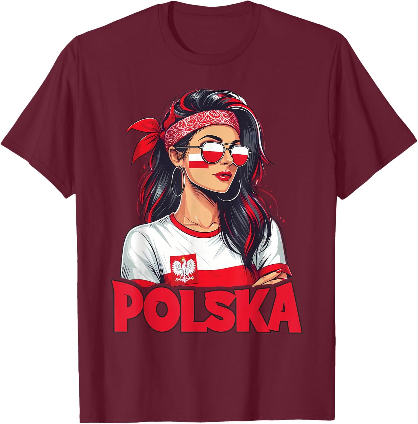 Poland Flag Woman Sunglasses Girls Polska T-Shirt - T-Shirt | Maroon
