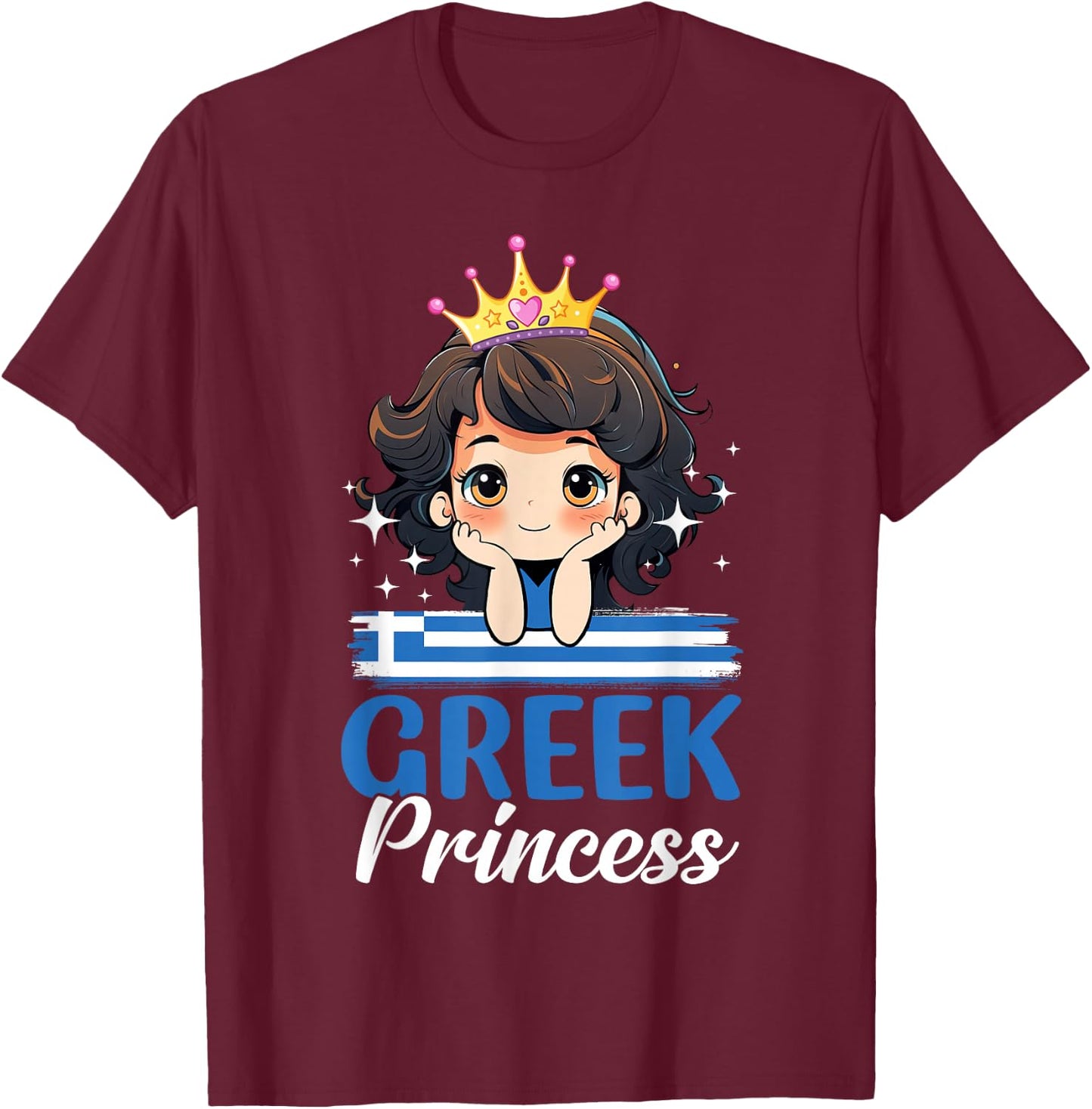 Greek Princess Greece Girl Cute Greek Flag T-Shirt - T-Shirt | Maroon