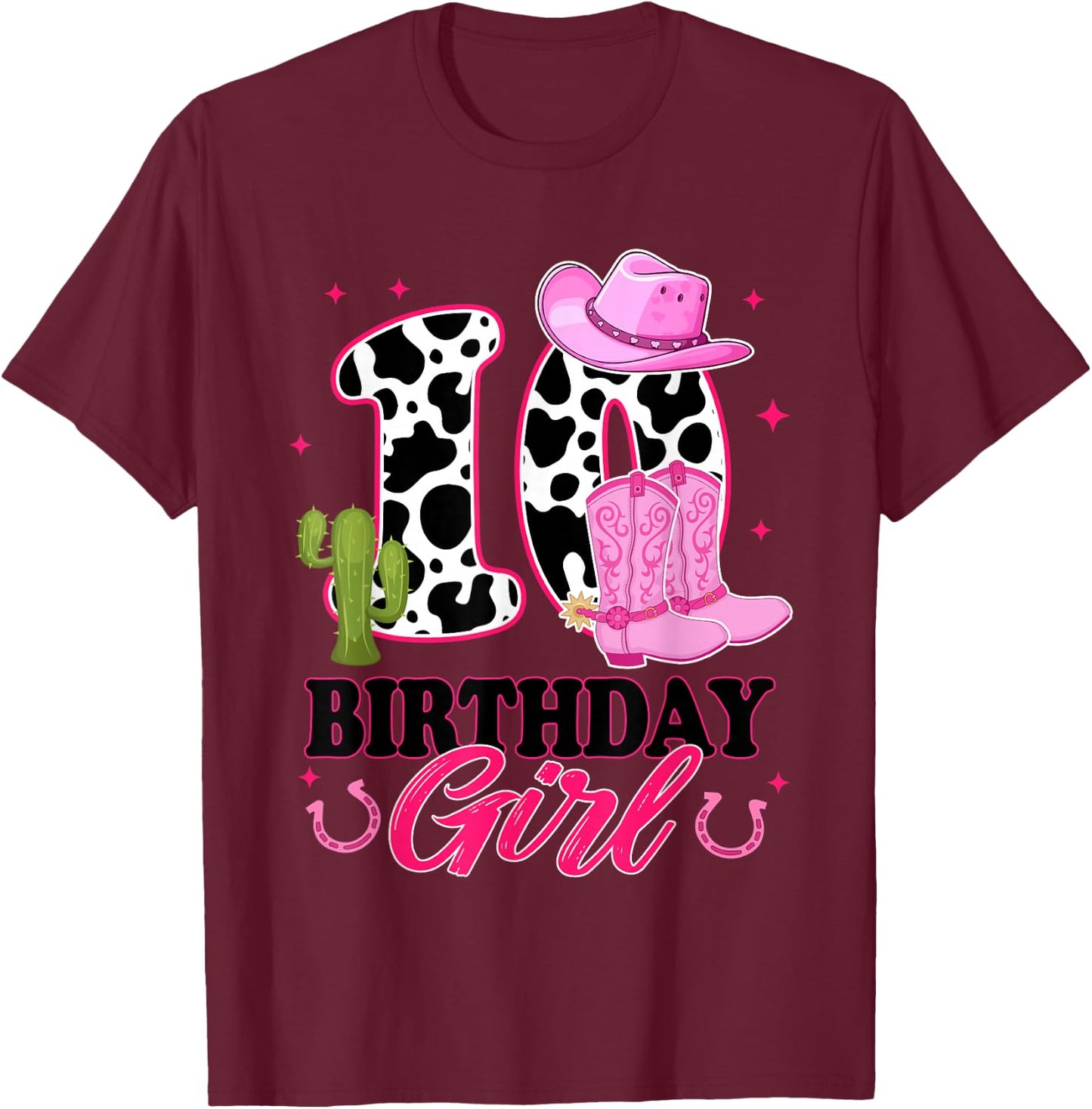 10th Birthday Girl Rodeo Western 10 Year Old Cowgirl T-Shirt - T-Shirt | Maroon