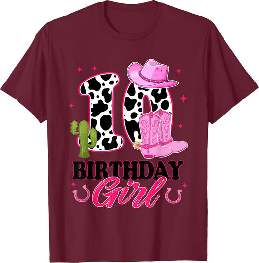 10th Birthday Girl Rodeo Western 10 Year Old Cowgirl T-Shirt - T-Shirt | Maroon
