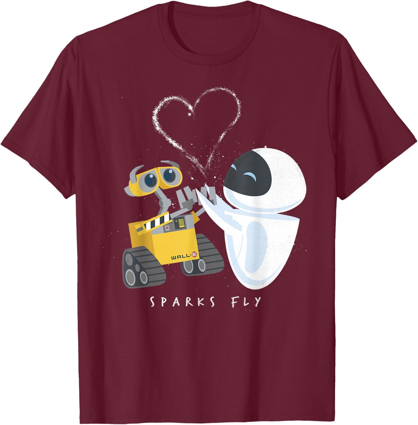 Disney Pixar Wall-E Eve Heart Sparks Fly T-Shirt - T-Shirt | Maroon