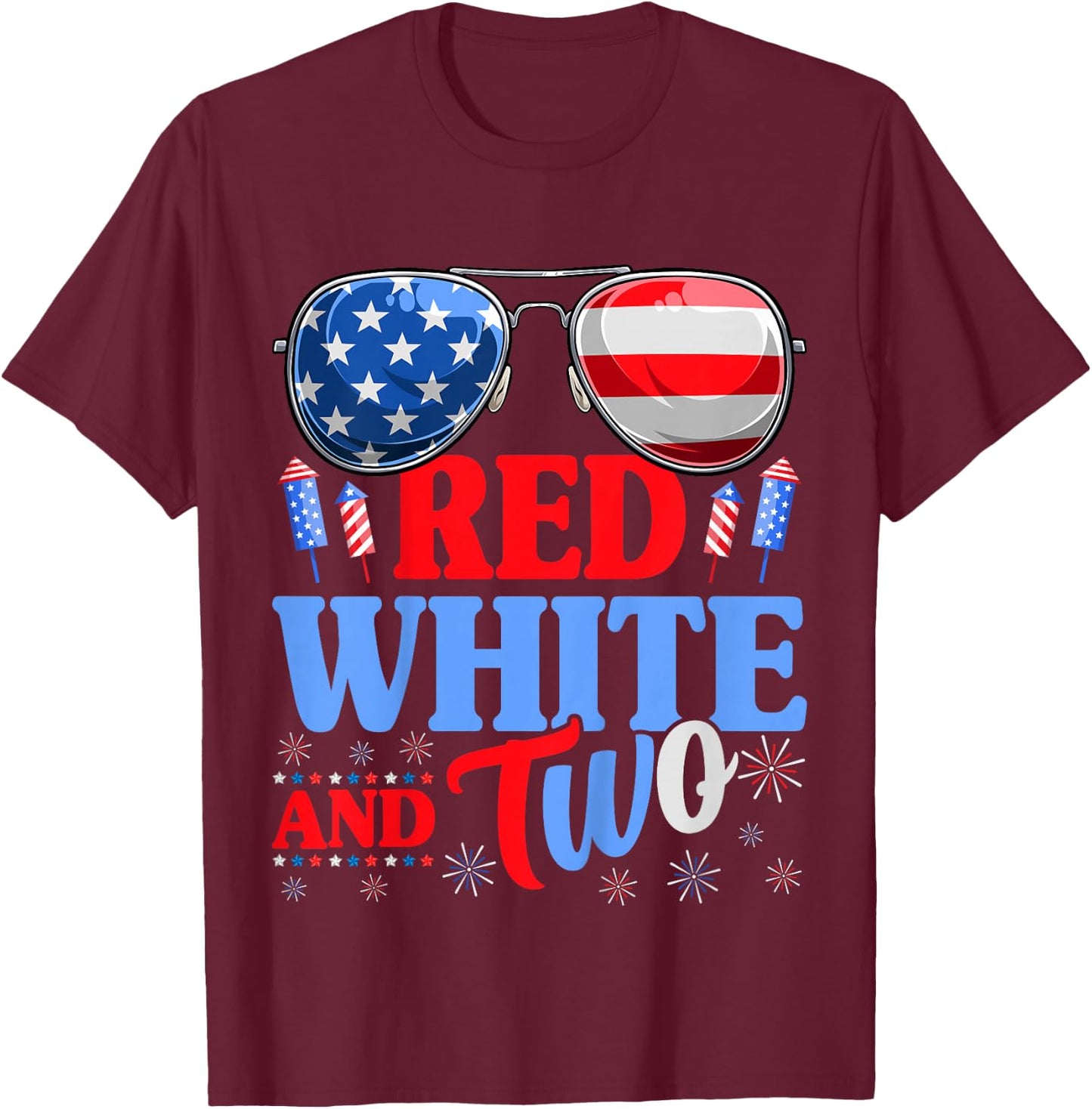 Kids Red White And Two 4th Of July 2nd Birthday Party Kids T-Shirt - T-Shirt | Maroon