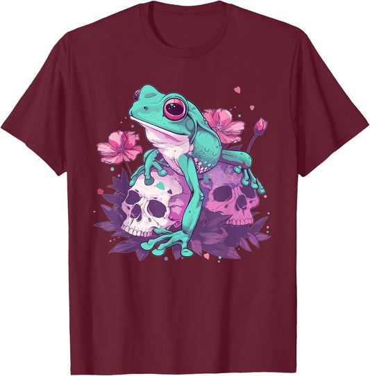 Cute Pastel Goth Frog , Small, Black T-Shirt - T-Shirt | Maroon