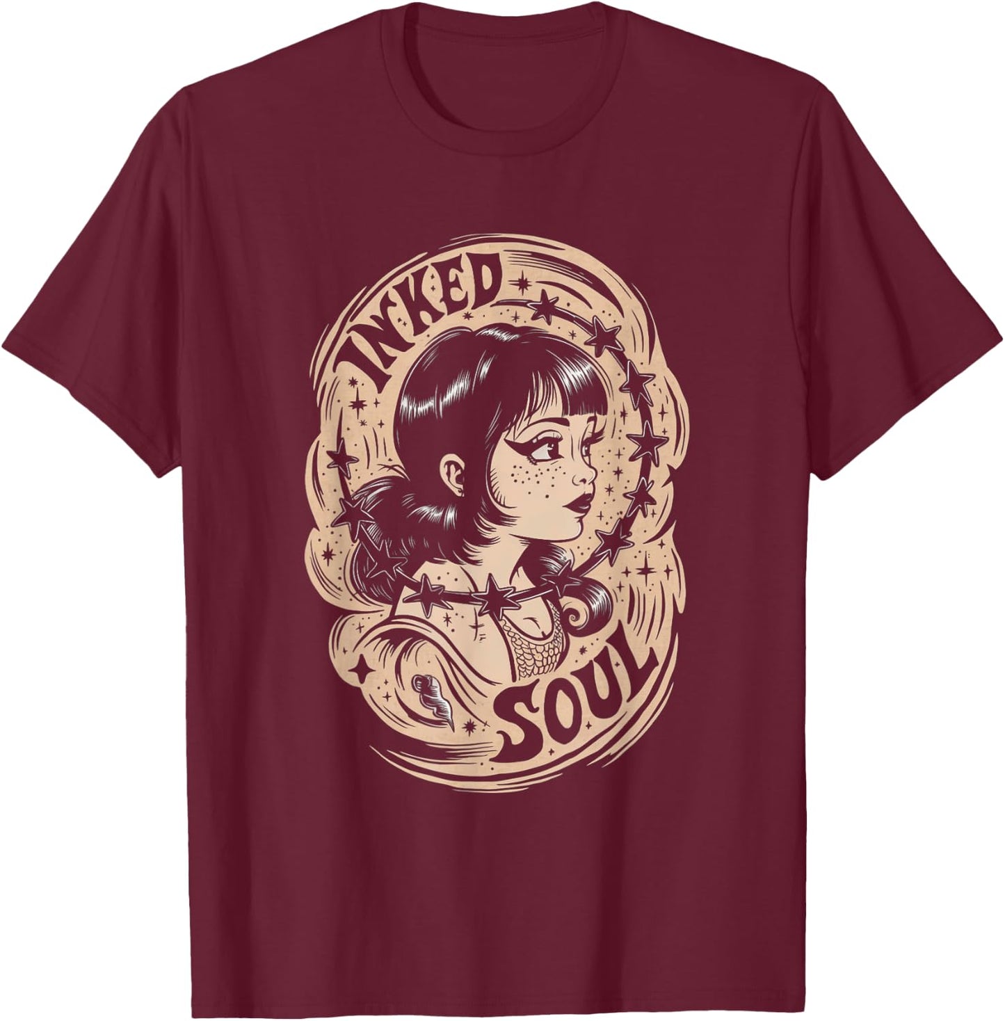 Inked Soul Vintage Tattoo Goth Girl T-Shirt - T-Shirt | Maroon