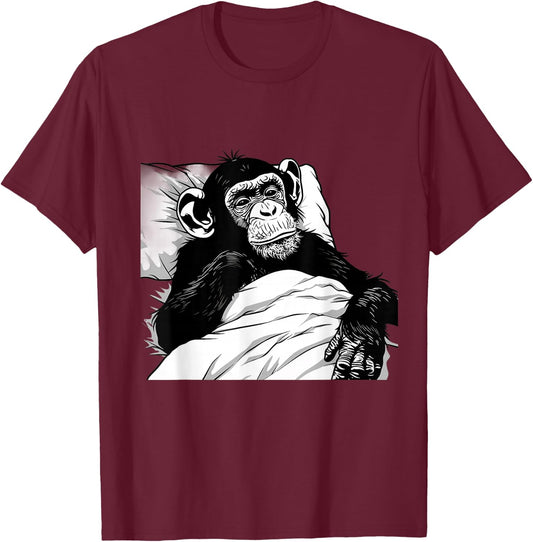 Sleeping Monkey Napping Sleepy Monkey Sleepy Animal Drawing T-Shirt - T-Shirt | Maroon