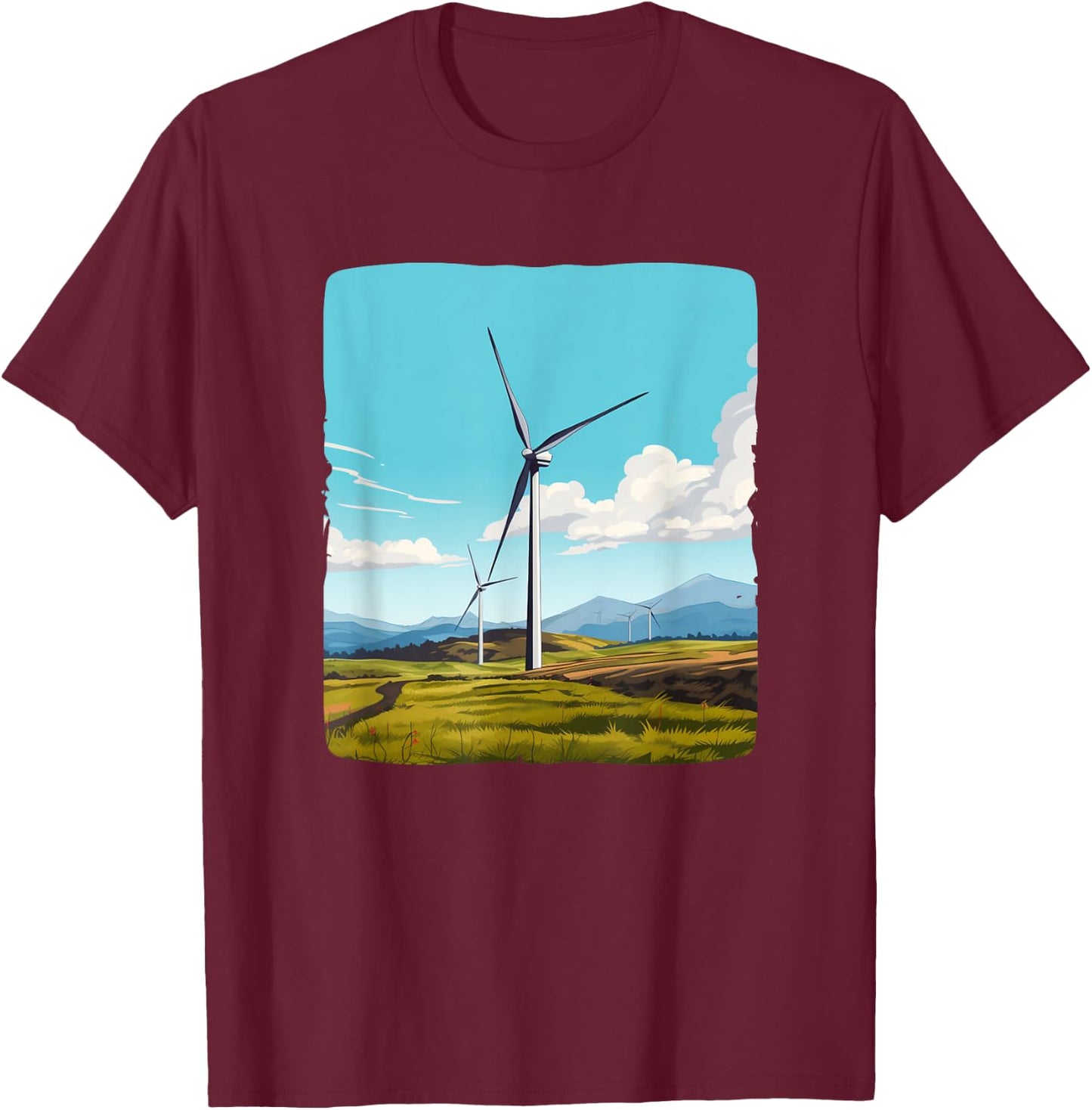 Nice meadow with wind turbine for boys and girls T-Shirt - T-Shirt | Maroon