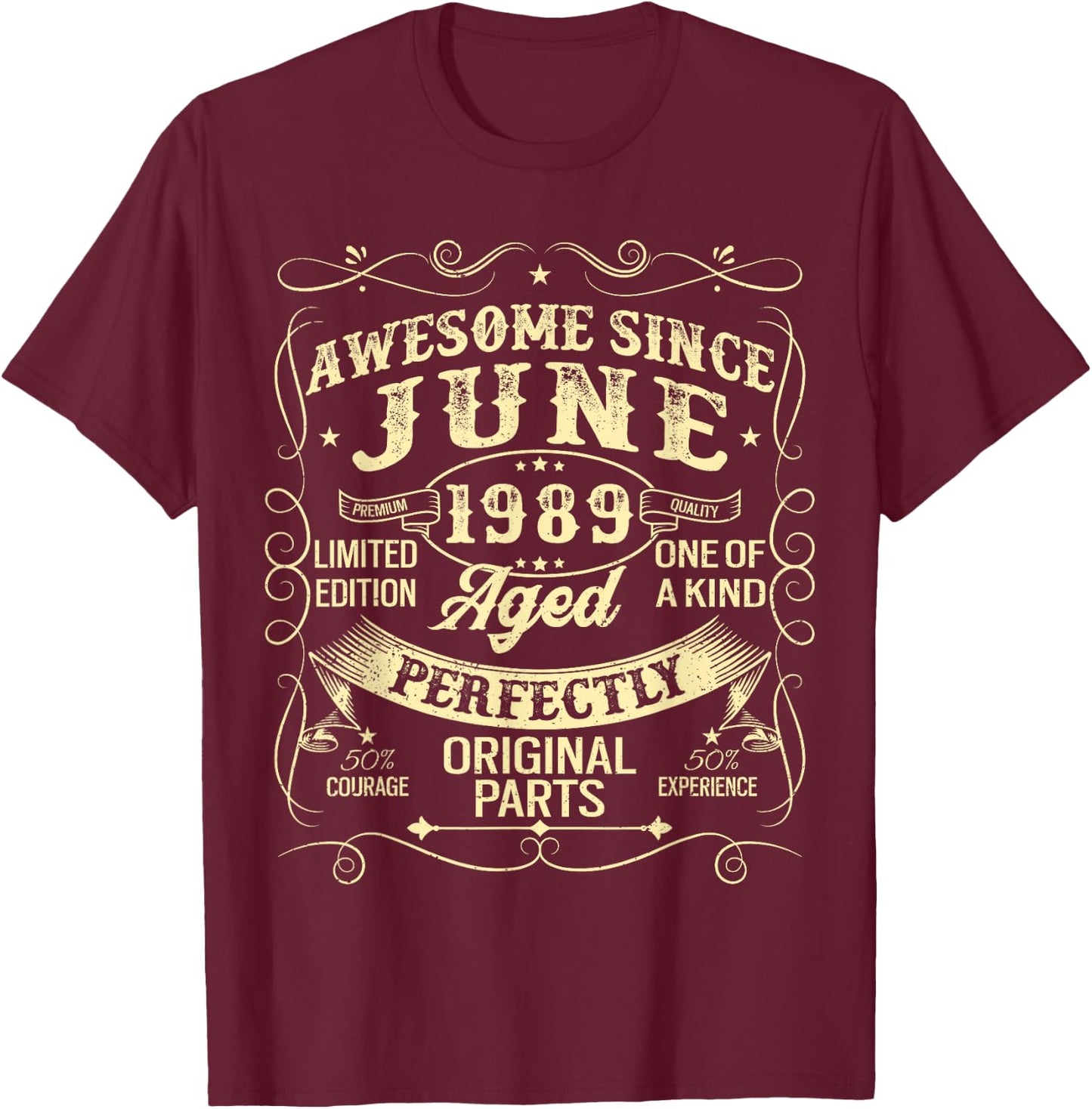 Awesome Since June 1989 Year Of Birth Birthday 1989 Vintage T-Shirt - T-Shirt | Maroon