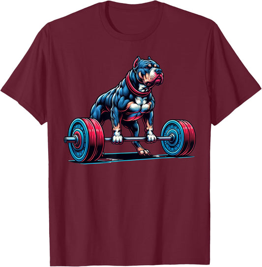 Pitbull Deadlifting Shirt, Pit Bull Gym Workout Deadlift Gym T-Shirt - T-Shirt | Maroon