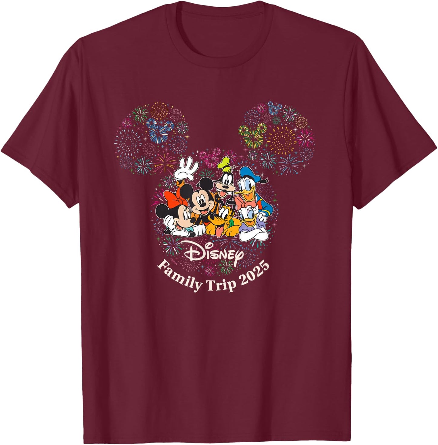 Disney Mickey & Friends Fireworks Vacation Family Trip 2025 T-Shirt - T-Shirt | Maroon