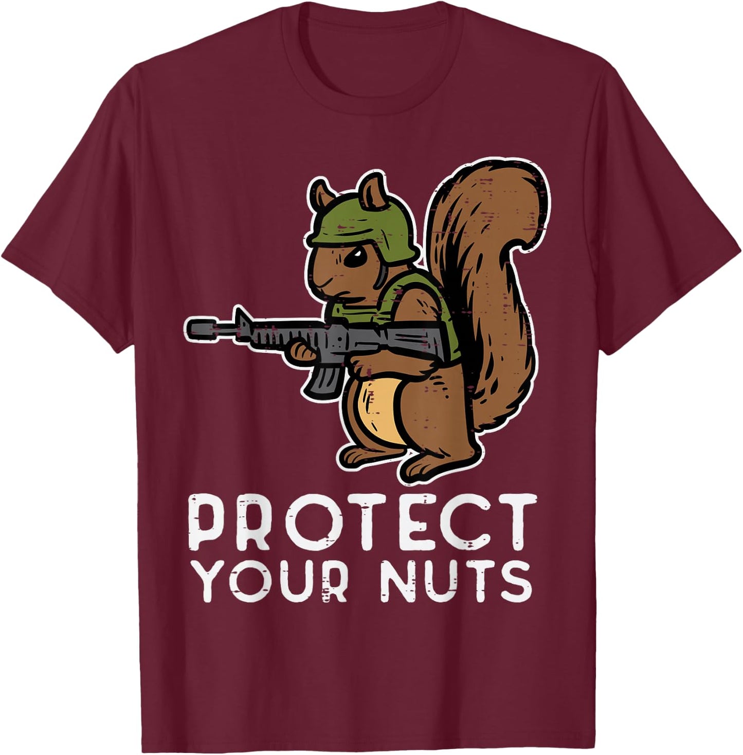 Squirrel Protect Your Nuts Funny Chipmunk Men Women Boy Kids T-Shirt - T-Shirt | Maroon