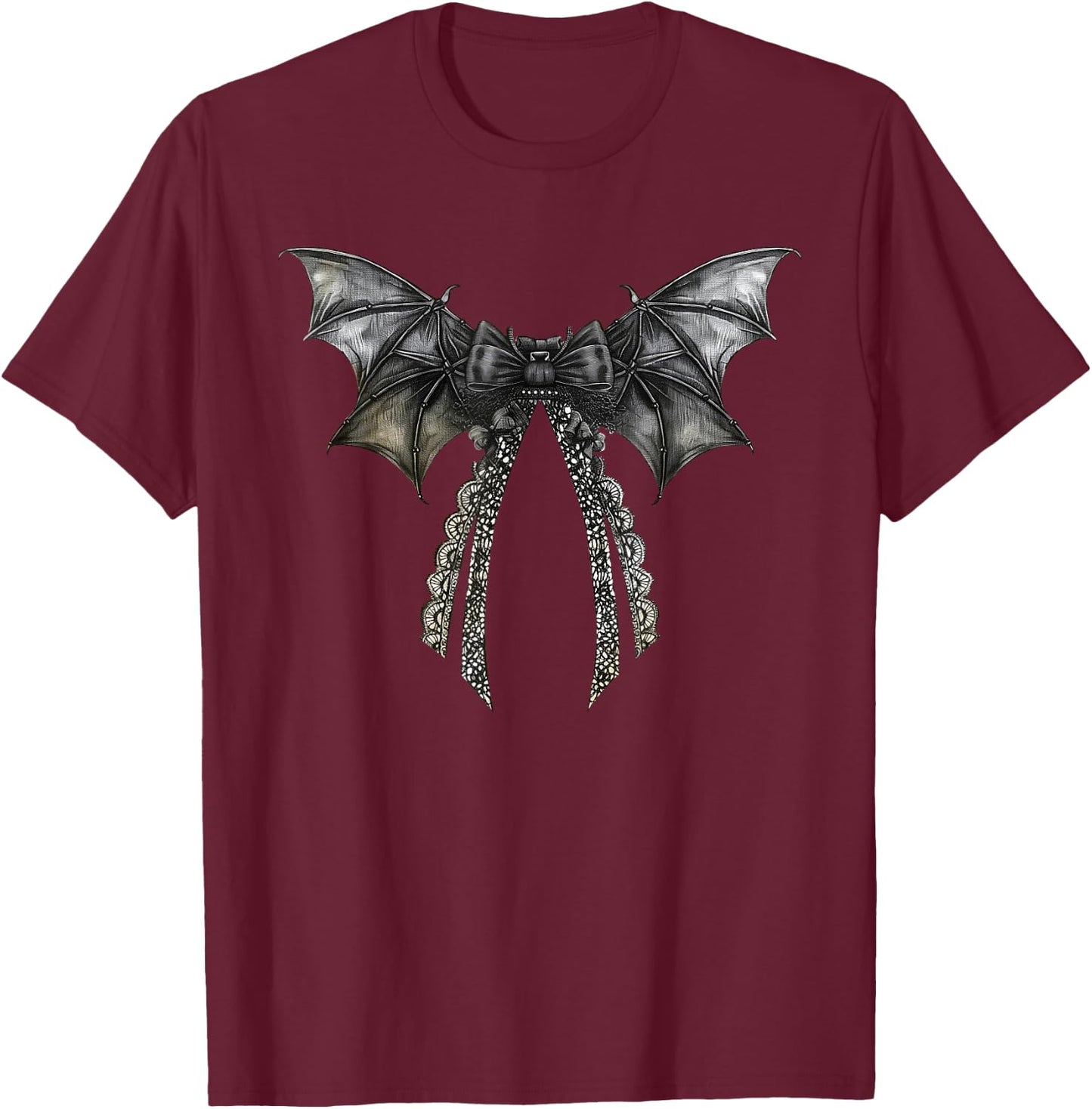 Coquette Bow Bat Vampire Spooky Season Halloween Costumes T-Shirt - T-Shirt | Maroon