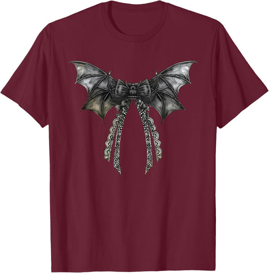 Coquette Bow Bat Vampire Spooky Season Halloween Costumes T-Shirt - T-Shirt | Maroon