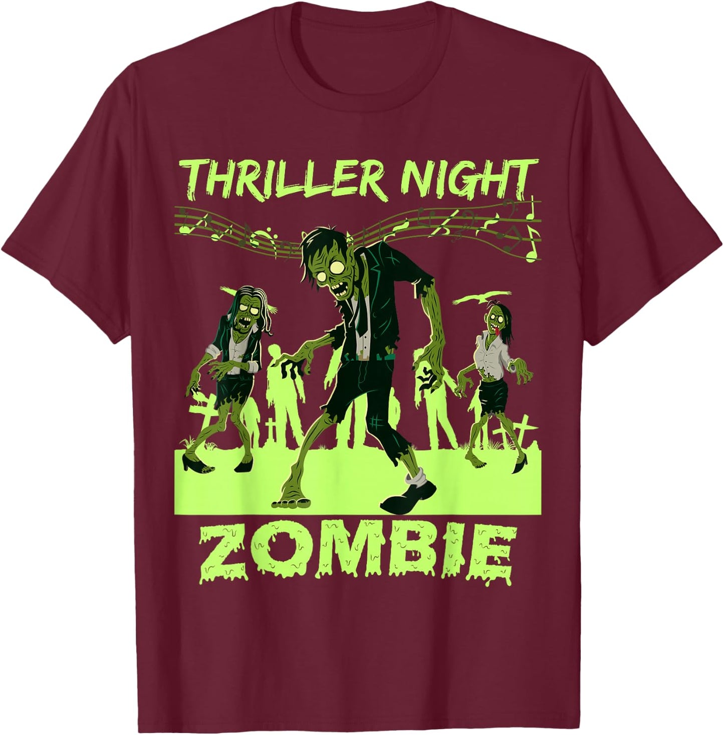 Thriller Night Halloween Dancing Zombie T-Shirt - T-Shirt | Maroon