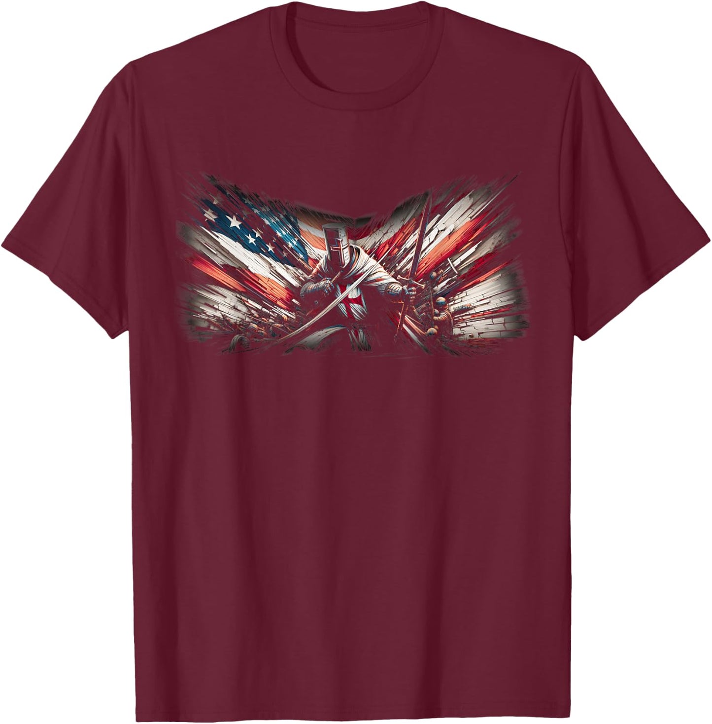 Knight Templar American Flag Crusader T-Shirt - T-Shirt | Maroon