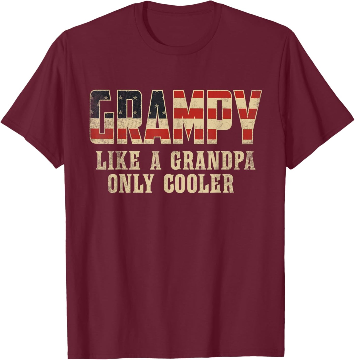 Grampy Like A Grandpa Only Cooler Vintage American Flag T-Shirt - T-Shirt | Maroon