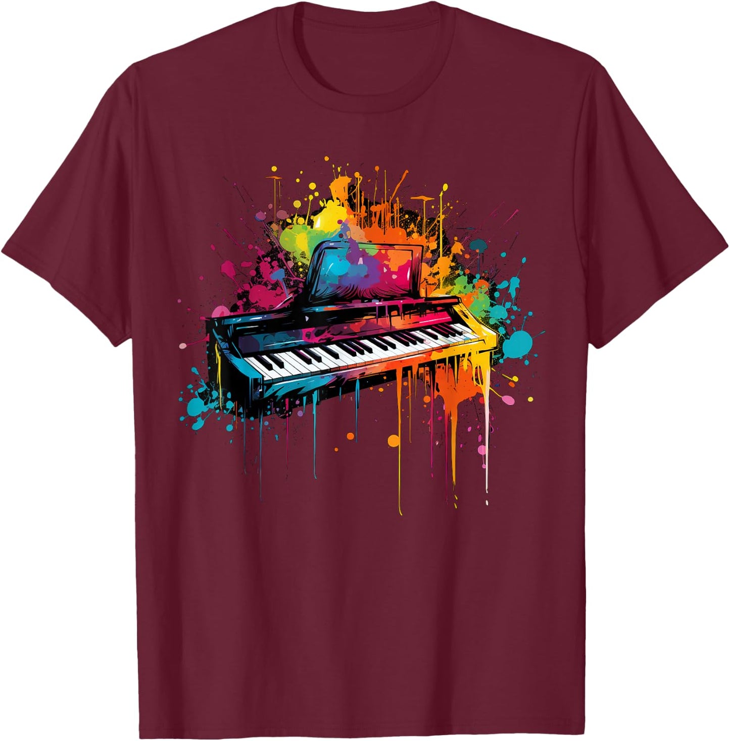 Keyboard instrument on colorful painted Keyboard T-Shirt - T-Shirt | Maroon
