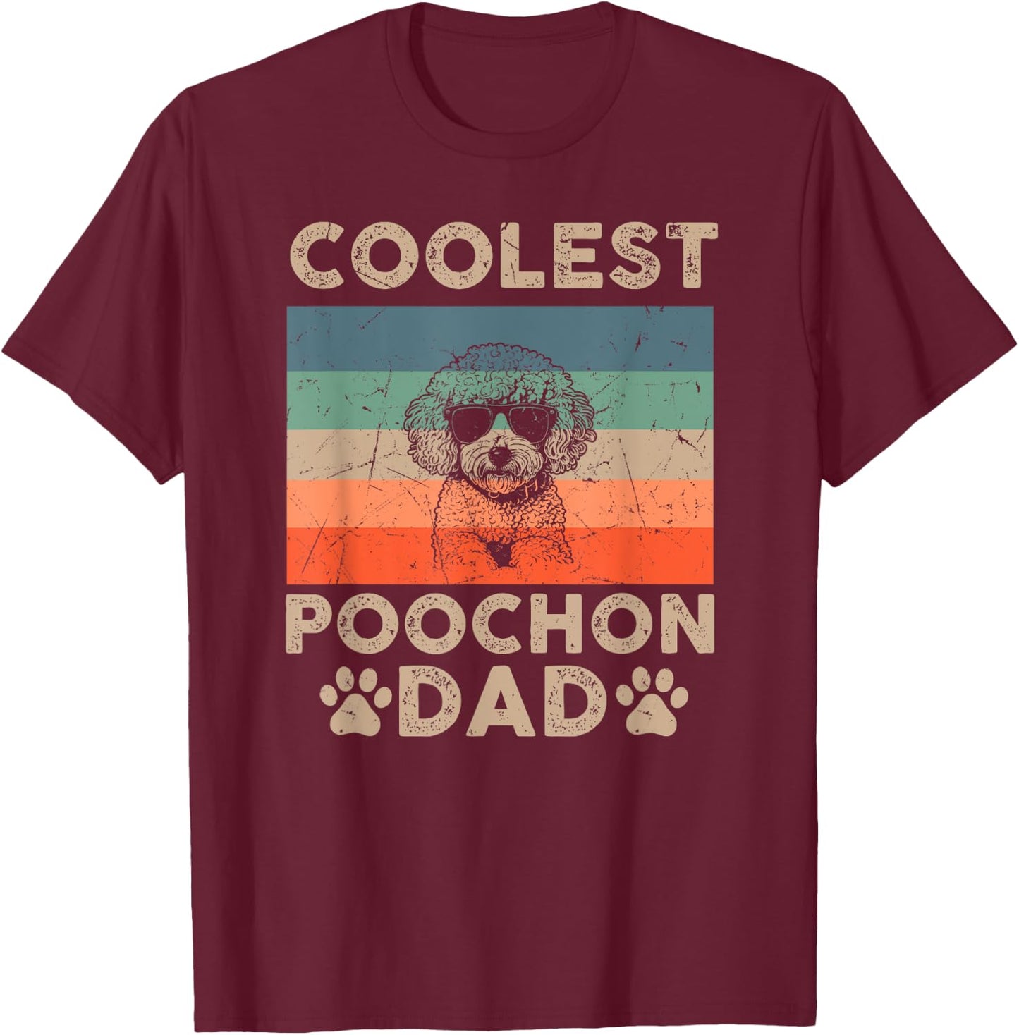 Vintage Coolest Poochon Dad Dog With Sunglasses Funny Dog Women Kids T-Shirt - T-Shirt | Maroon
