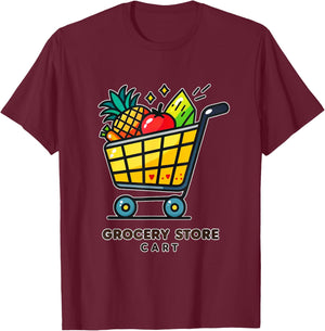 Bright Grocery Store Cart with Food T-Shirt - T-Shirt | Maroon