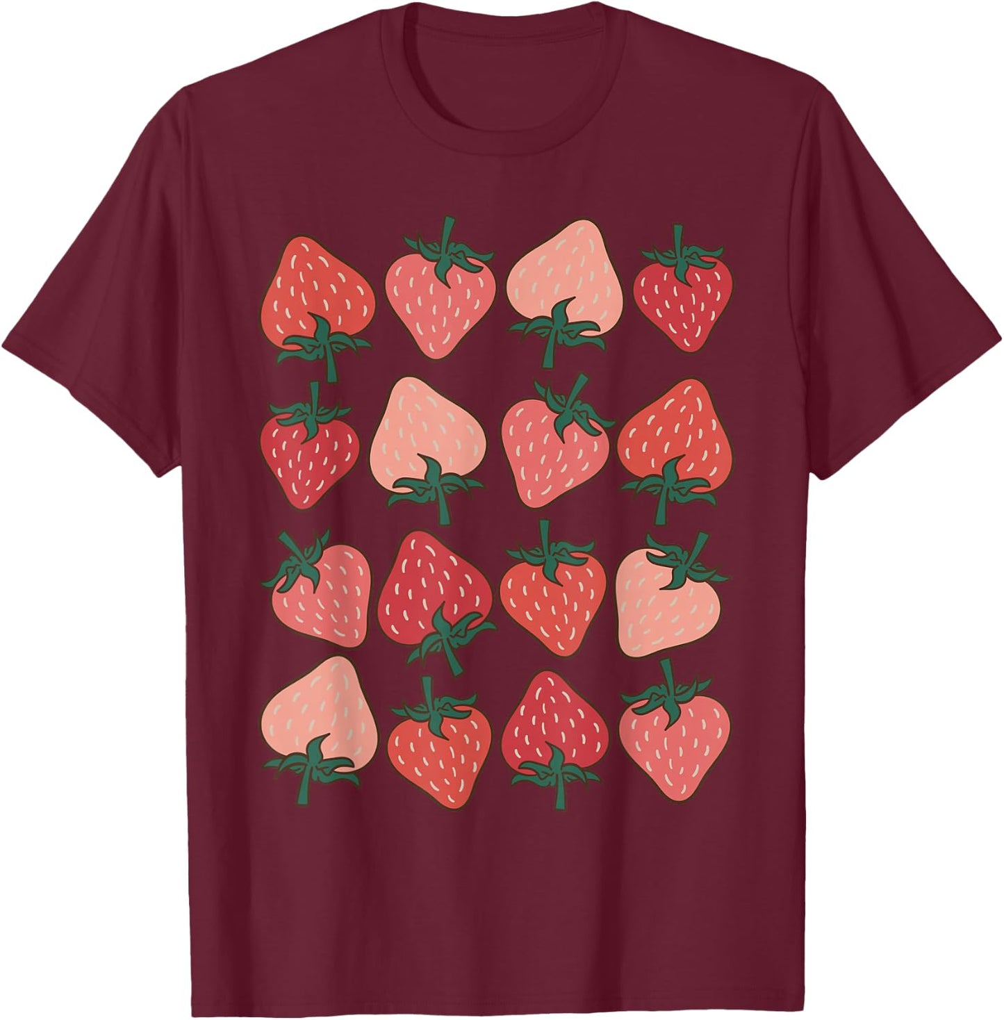 Strawberry Pattern Fruitarian Berry Strawberries Fruit Lover T-Shirt - T-Shirt | Maroon