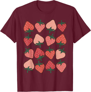 Strawberry Pattern Fruitarian Berry Strawberries Fruit Lover T-Shirt - T-Shirt | Maroon