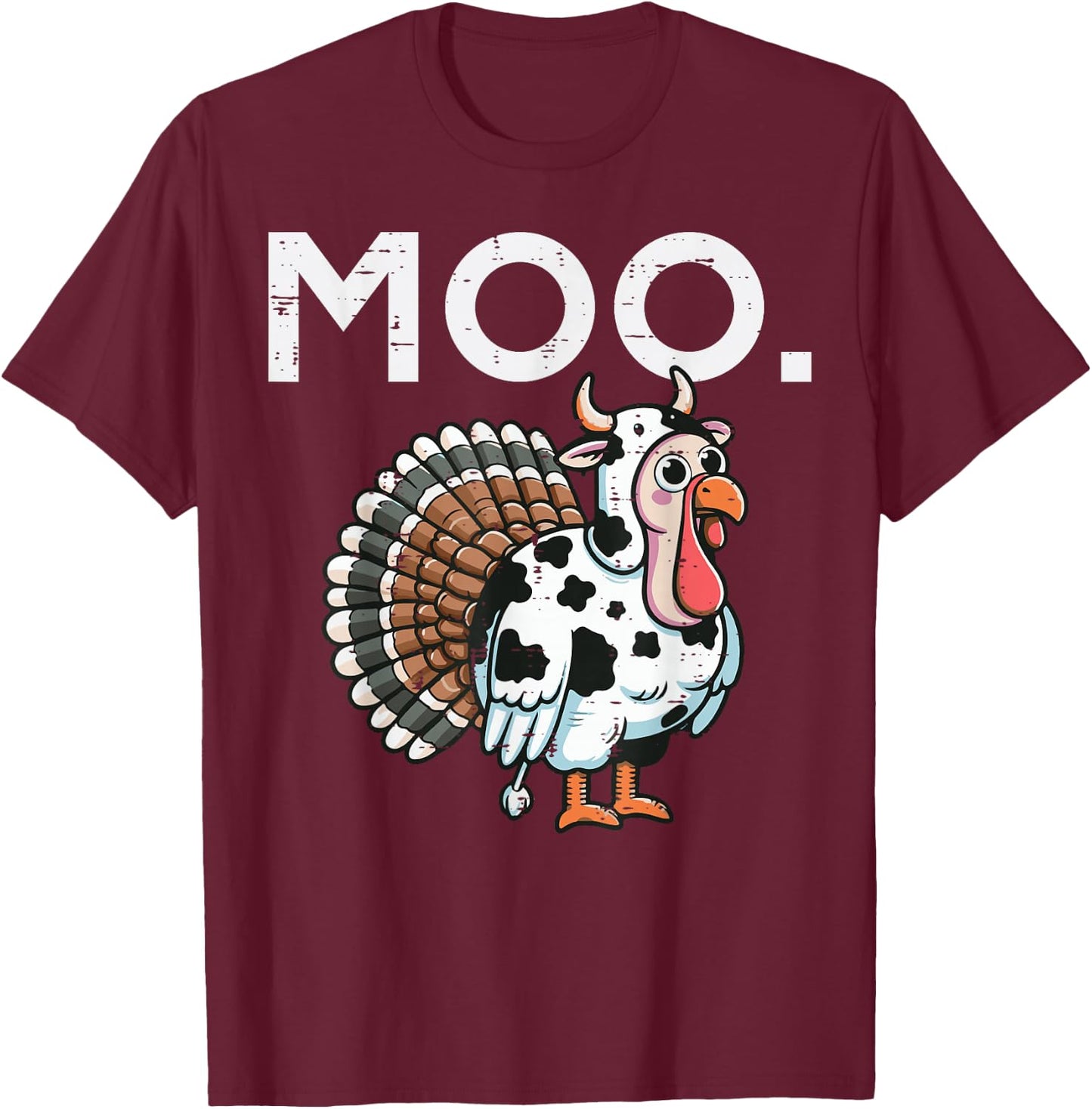 Thanksgiving Moo Turkey Cow Funny Fall Farm Men Women Kids T-Shirt - T-Shirt | Maroon