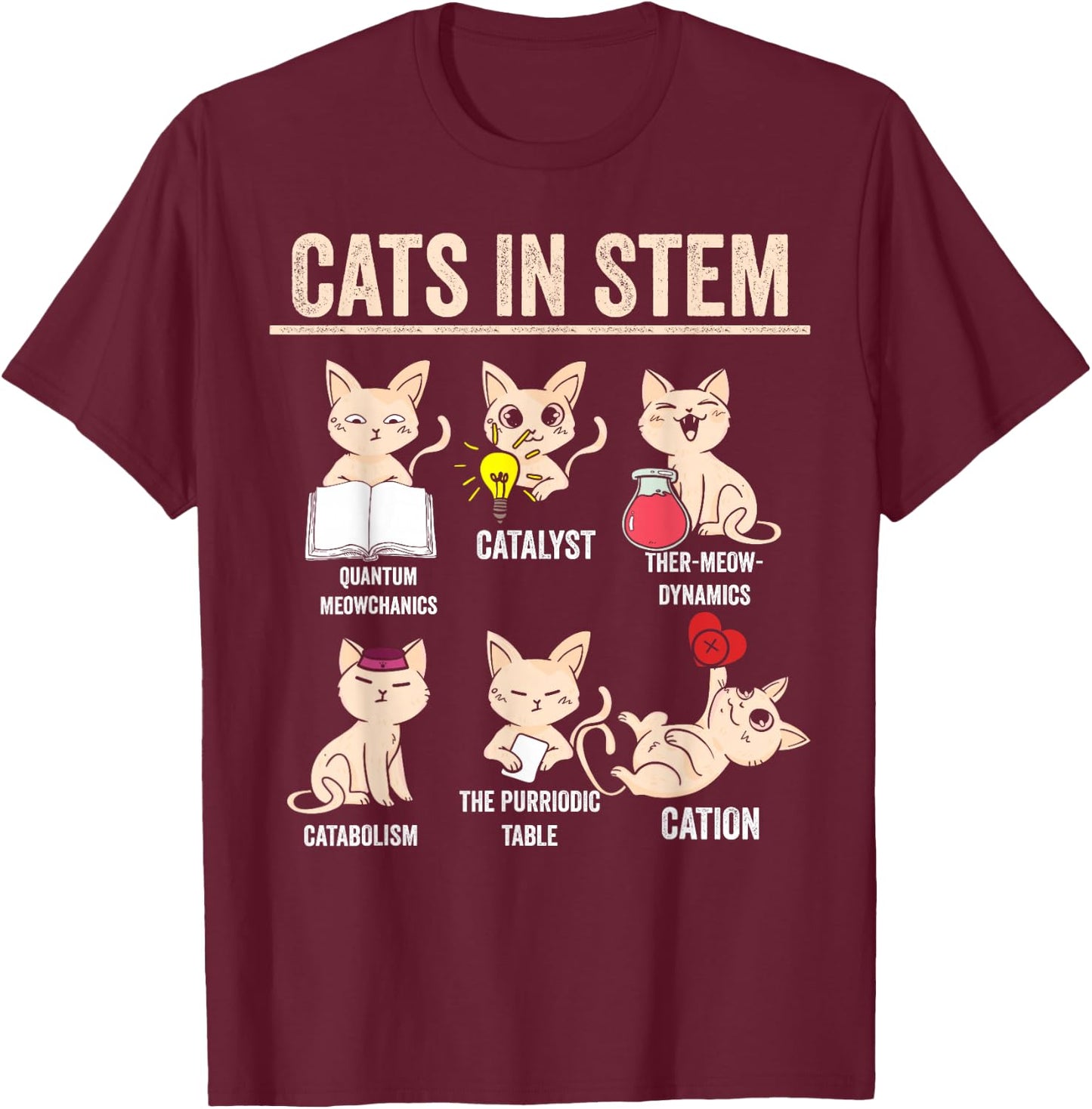 Science Meme Cats in Stem Funny Teacher Cat Lover Scientist T-Shirt - T-Shirt | Maroon