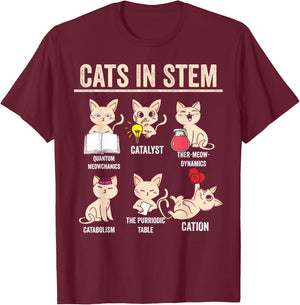 Science Meme Cats in Stem Funny Teacher Cat Lover Scientist T-Shirt - T-Shirt | Maroon