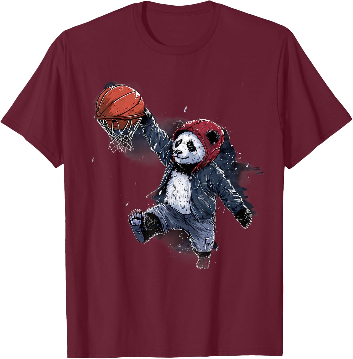 Basketball Slam Dunk Panda Bear Artwork Basketball Lover T-Shirt - T-Shirt | Maroon