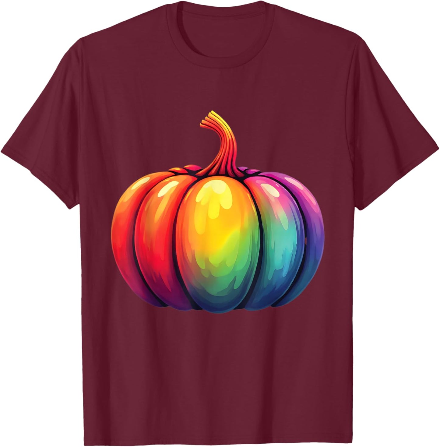 Vibrant Rainbow Pumpkin Graphic T-Shirt - T-Shirt | Maroon