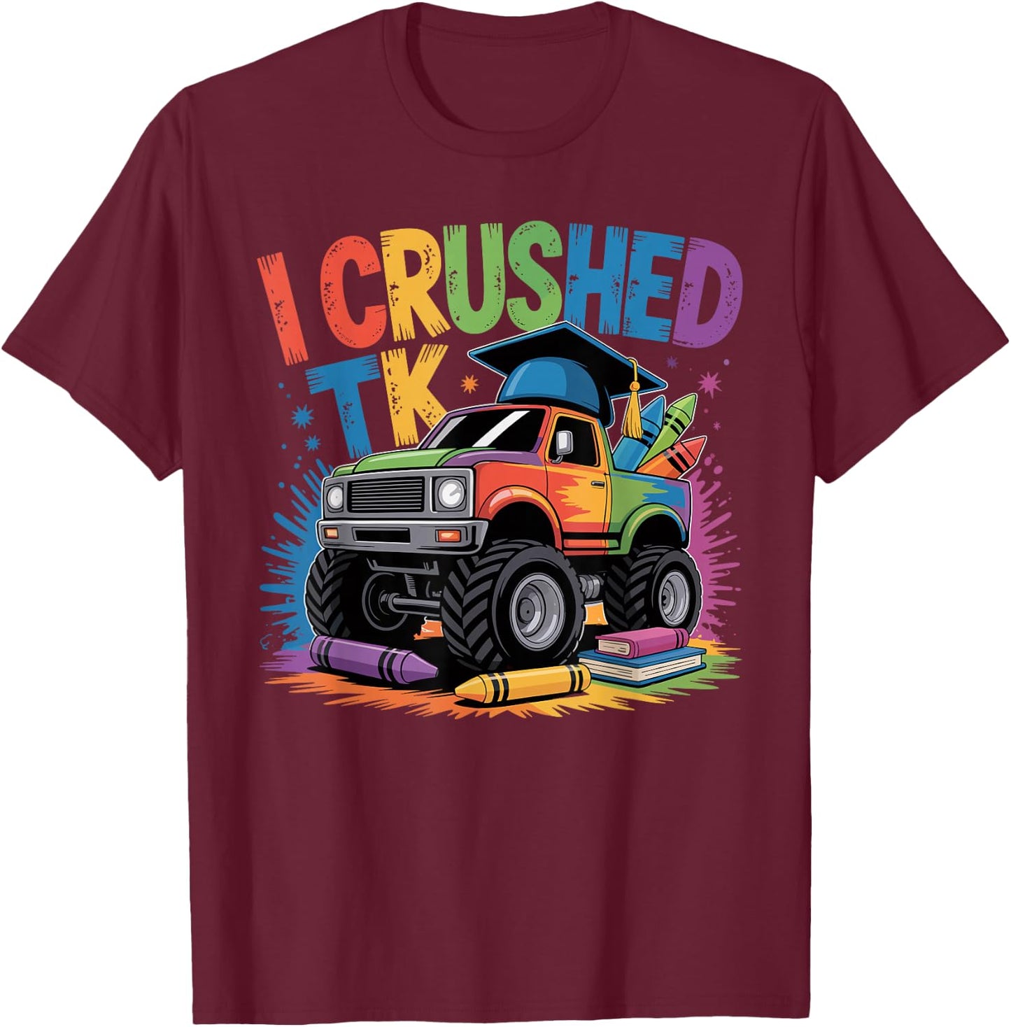 Boys Transitional Kindergarten Monster Truck TK Graduation T-Shirt - T-Shirt | Maroon