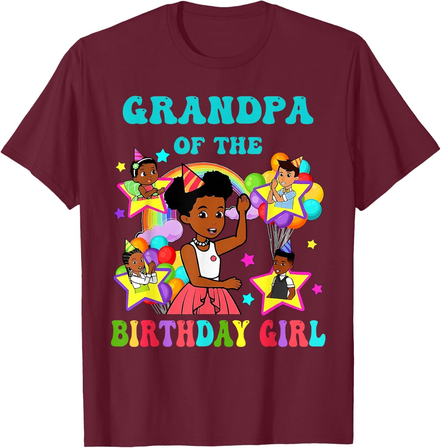 Grandpa of Birthday Girl Gracie Pink Doll Family Decorations T-Shirt - T-Shirt | Maroon
