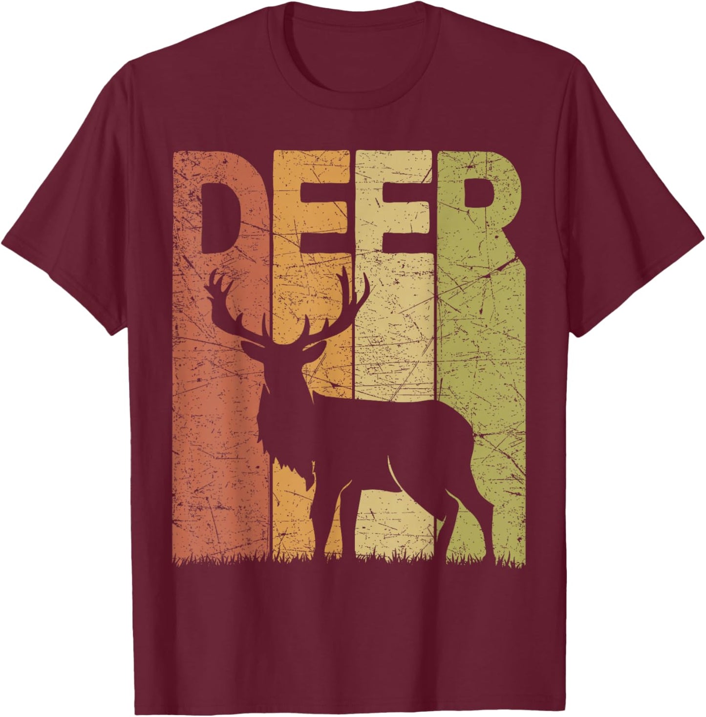 Deer Hunt Vintage Deer Retro Designs -Adults Kids Deer Graphic Retro Throwback Lettering Black Small Short Sleeve T-Shirt - T-Shirt | Maroon
