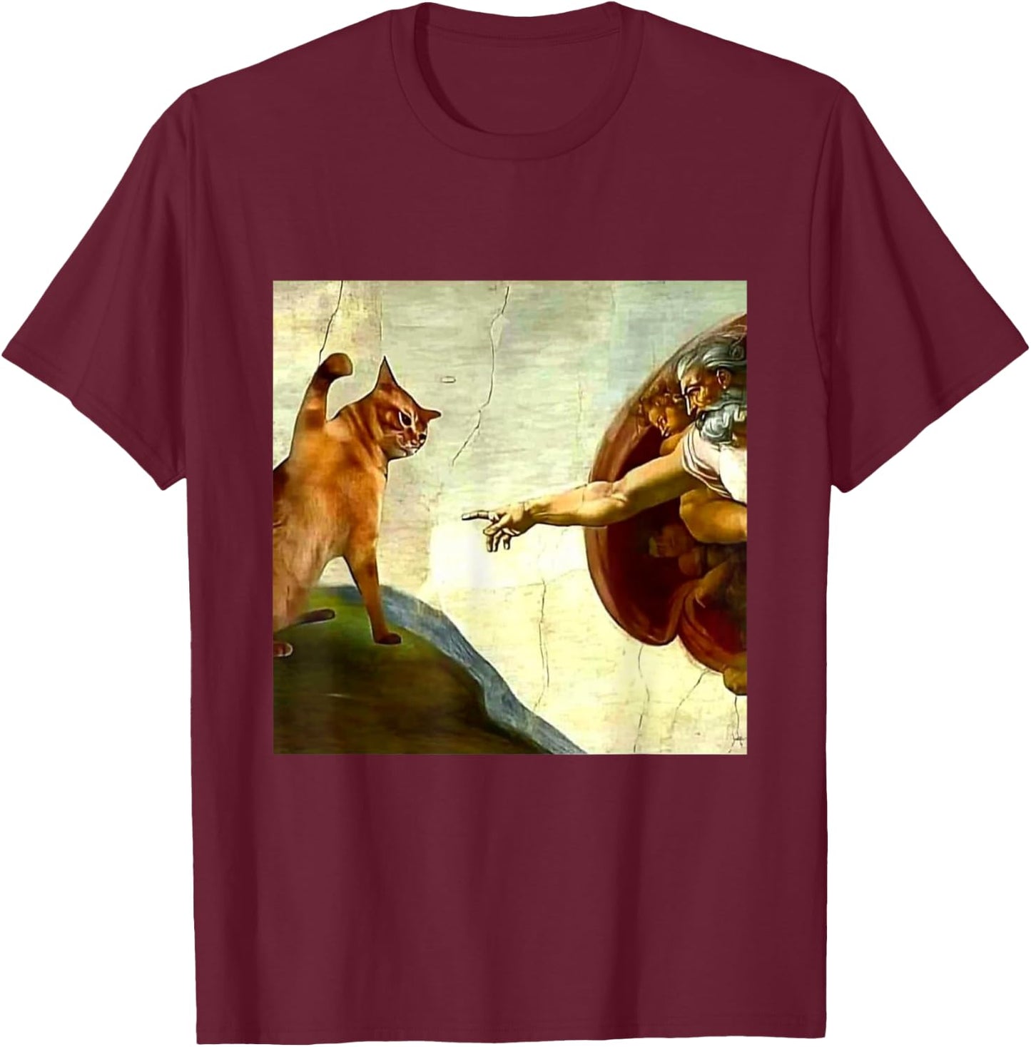 Oil Painting Cat Meme Funny Viral Internet T-Shirt - T-Shirt | Maroon