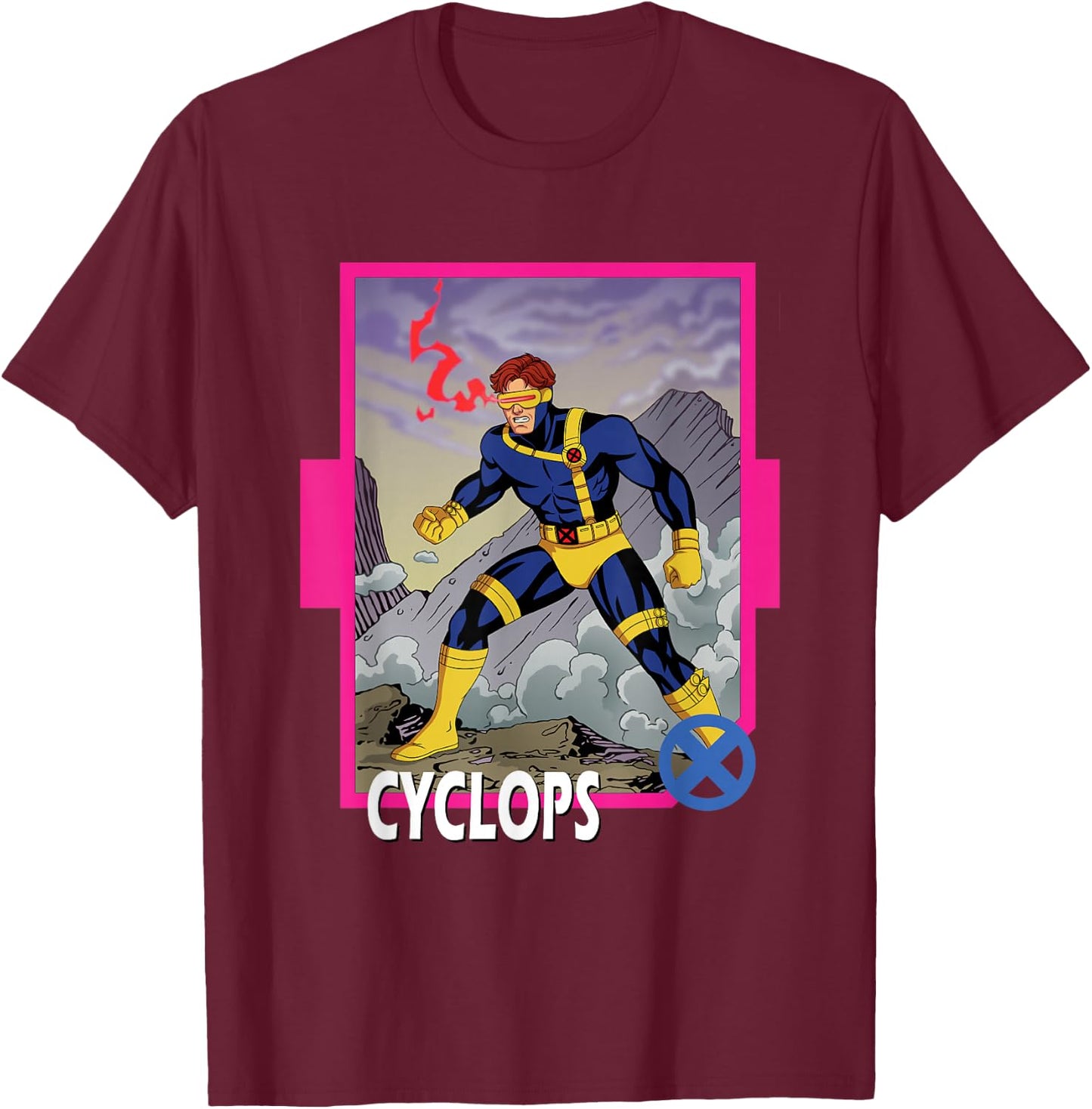 Marvel X-Men '97 Classic Cyclops Vintage Super Hero Card T-Shirt - T-Shirt | Maroon