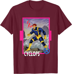 Marvel X-Men '97 Classic Cyclops Vintage Super Hero Card T-Shirt - T-Shirt | Maroon