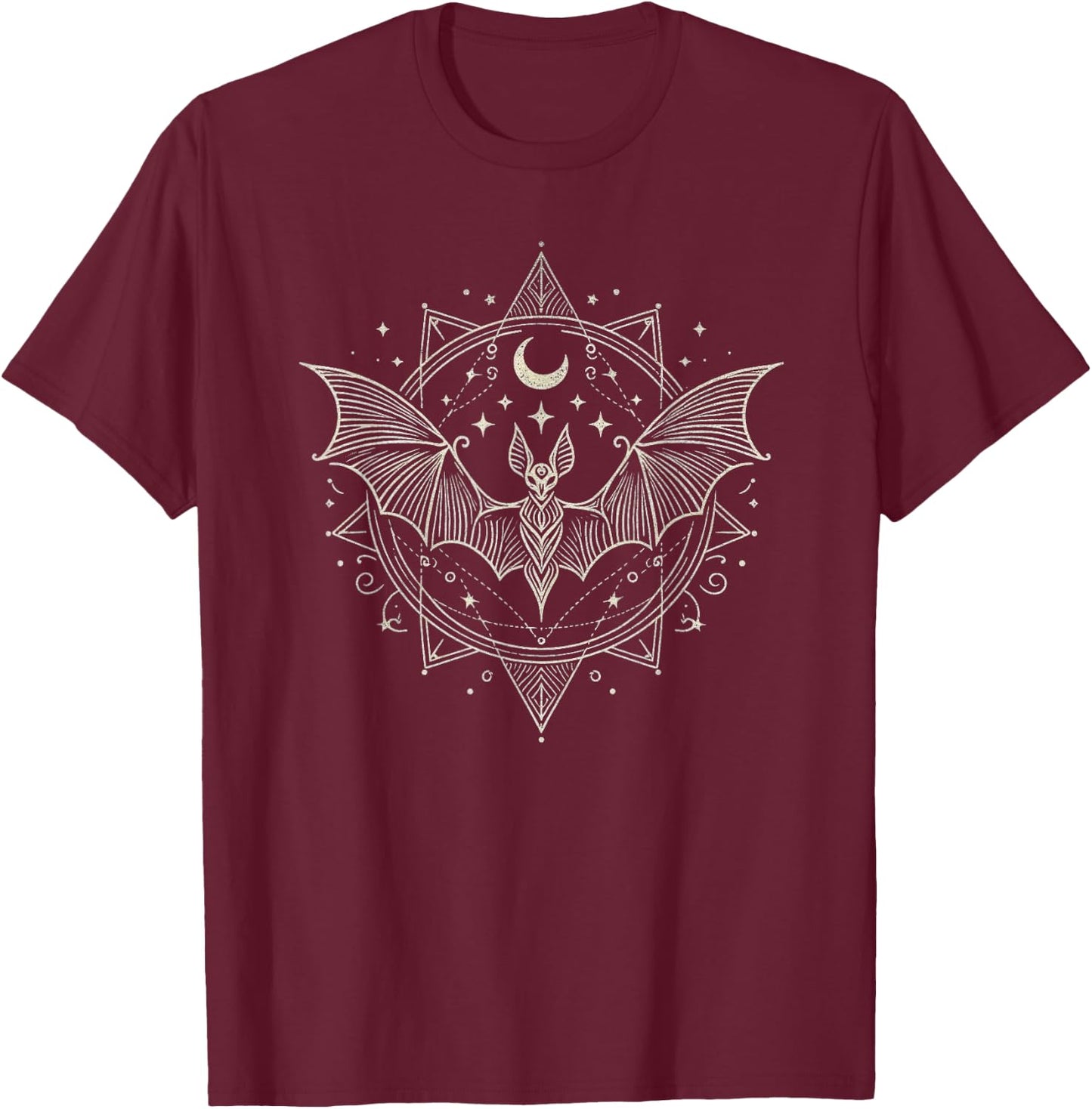 Bat Graphic Gothic Art Design T-Shirt - T-Shirt | Maroon