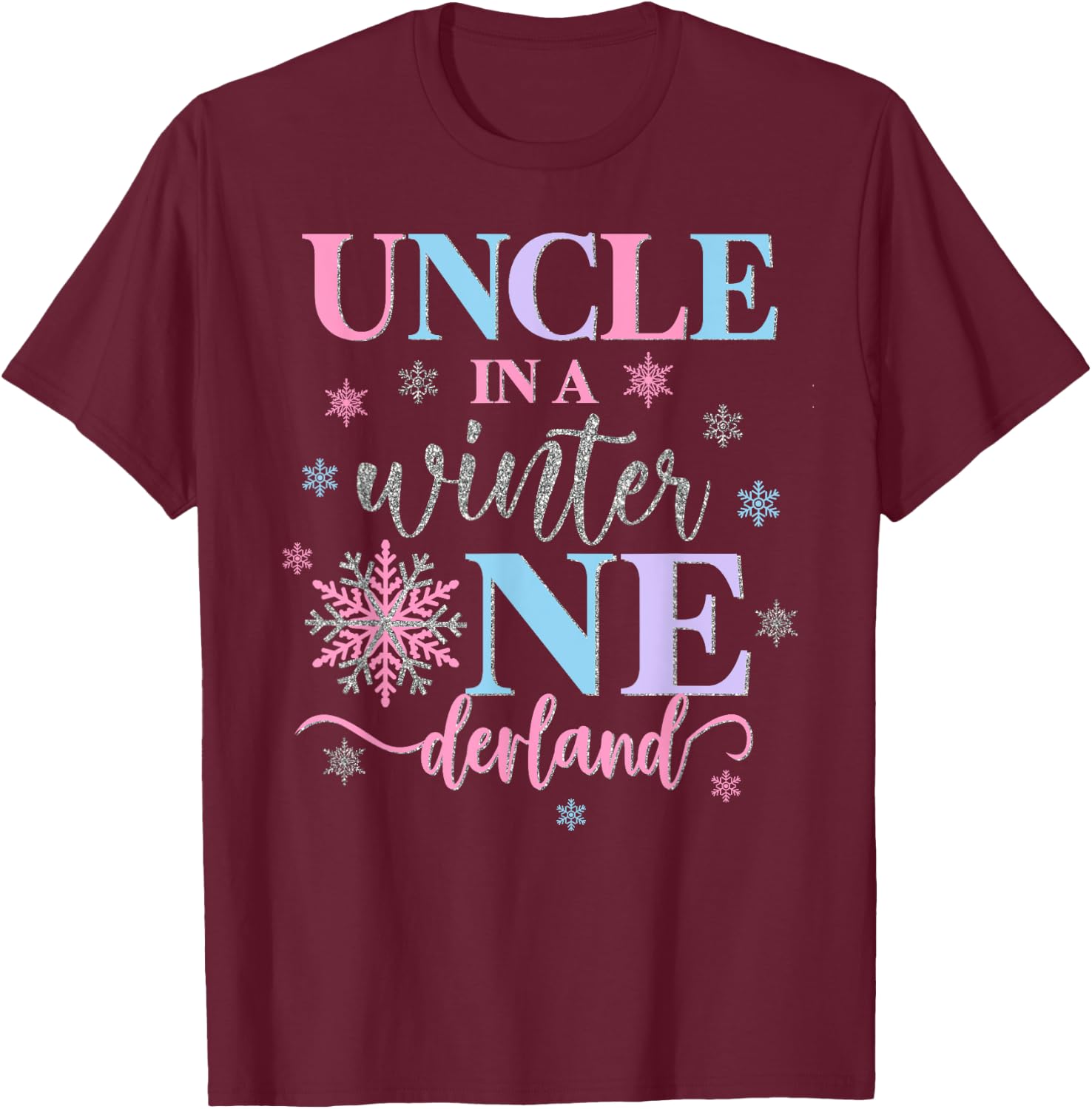 Uncle in a Winter Onederland Birthday Girl Sweet Snowflake T-Shirt - T-Shirt | Maroon