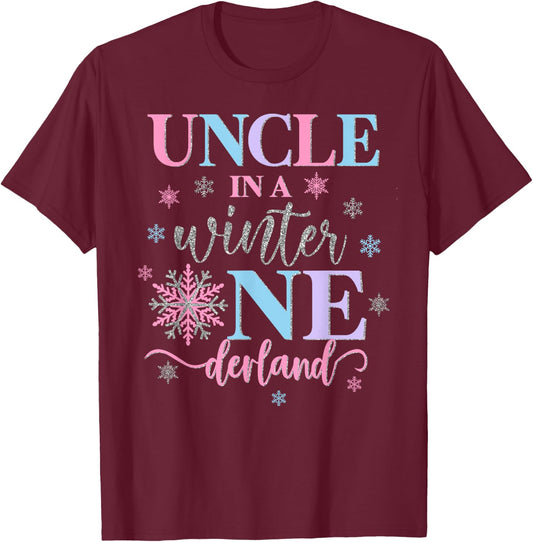 Uncle in a Winter Onederland Birthday Girl Sweet Snowflake T-Shirt - T-Shirt | Maroon