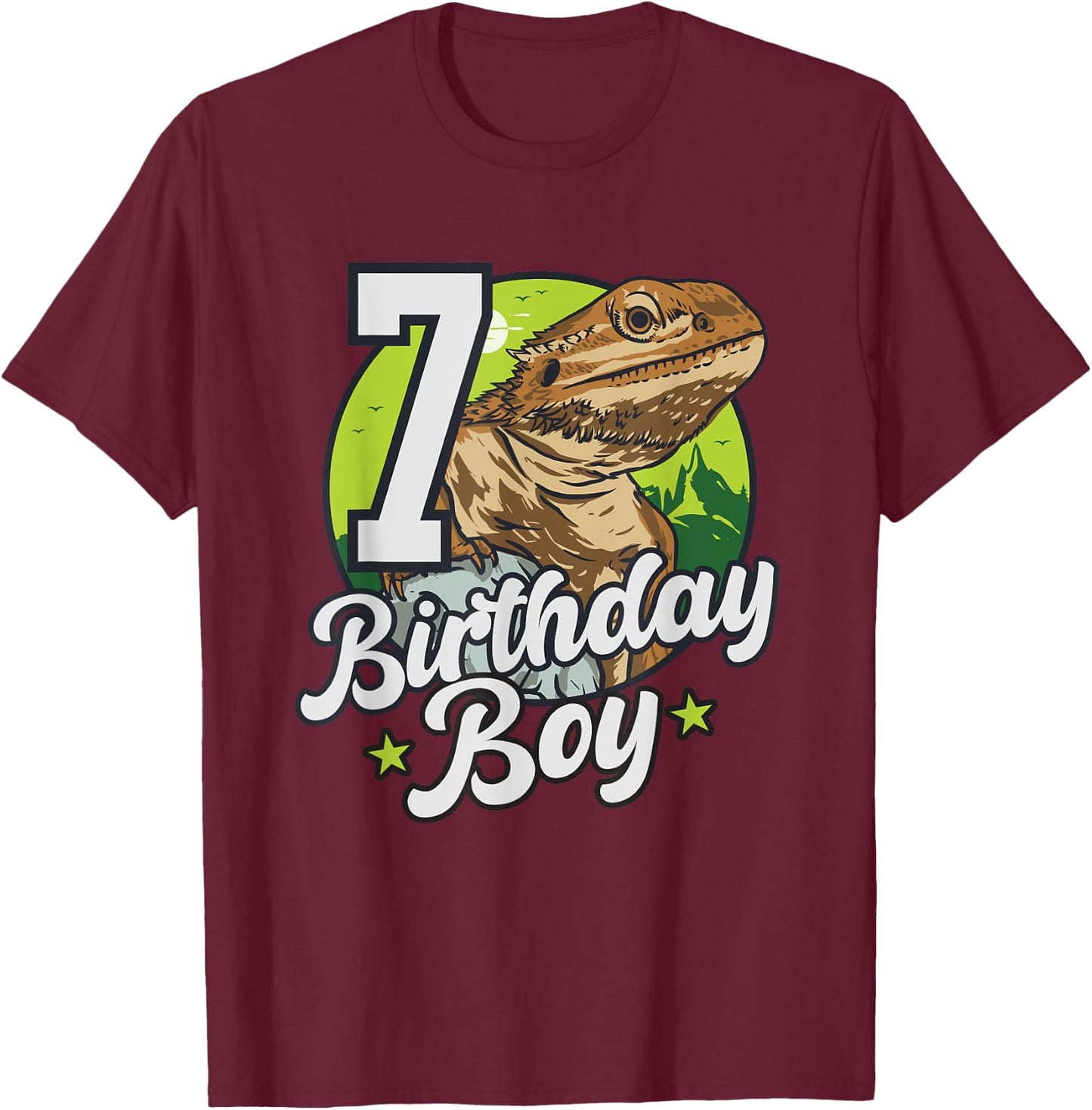 Bearded Dragon Lizard Kids 7th Birthday - 7 Years Boy T-Shirt - T-Shirt | Maroon