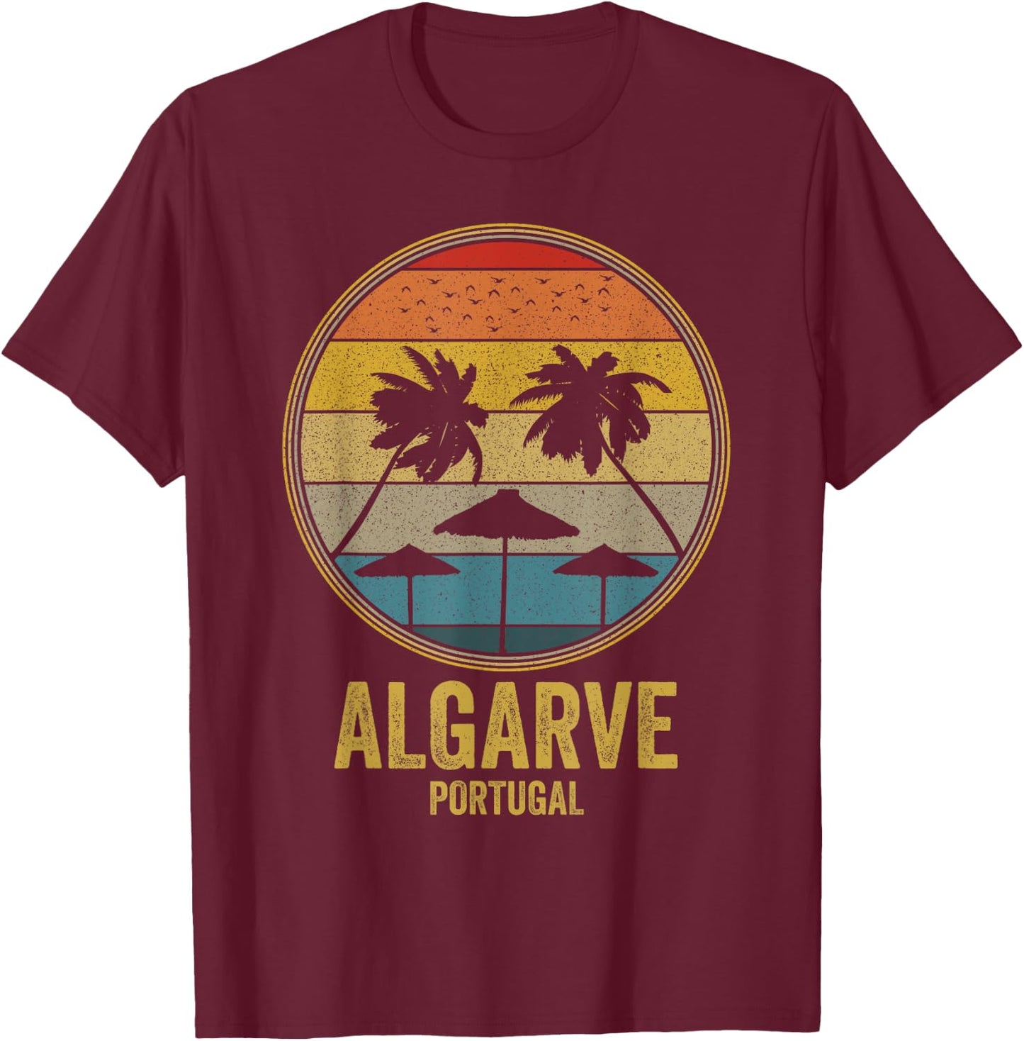 Algarve Portugal Retro Vintage Sunset 80s Beach Distressed Men Women T-Shirt - T-Shirt | Maroon