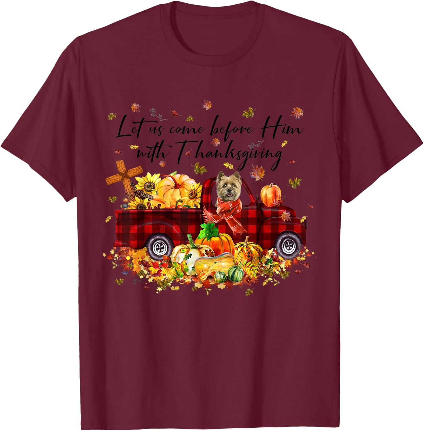 Cairn Terrier Pumpkin Vintage Truck Thanksgiving Halloween T-Shirt - T-Shirt | Maroon