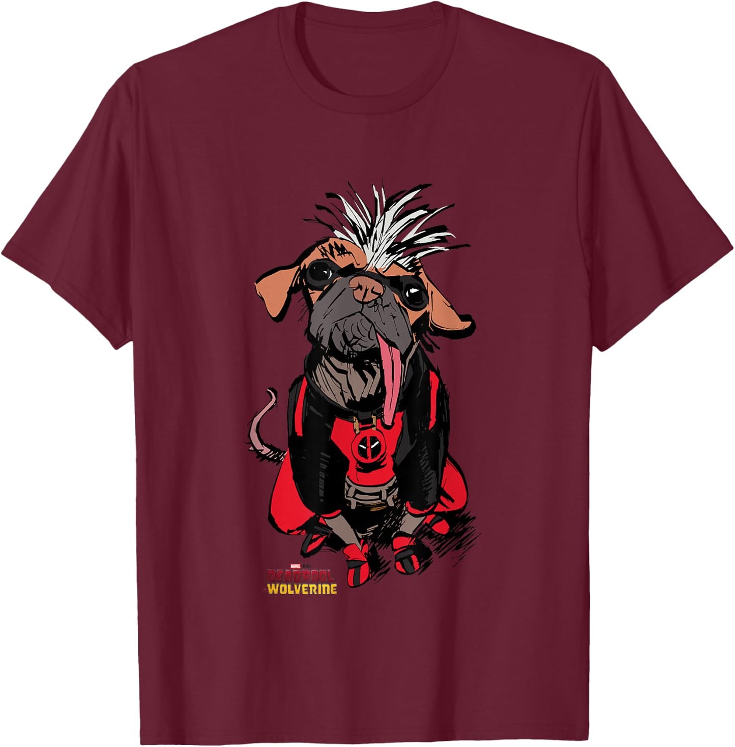 Marvel Deadpool & Wolverine Sketchy Dogpool Comic Portrait T-Shirt - T-Shirt | Maroon
