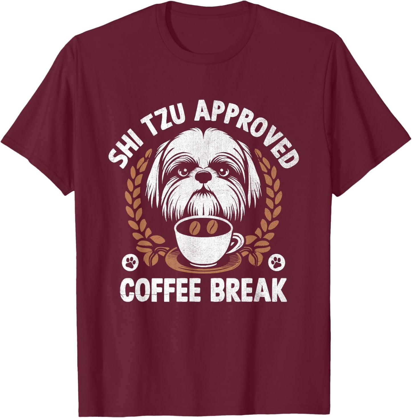 Shih Tzu Mom Dad Coffee Drinking Shih Tzu Cute Dog Owner T-Shirt - T-Shirt | Maroon