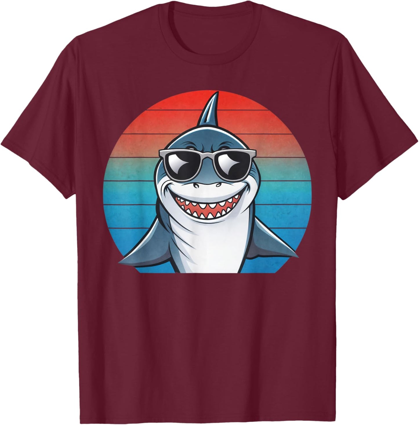 Kids Shark Cool Retro Toddler Boys Shark T-Shirt - T-Shirt | Maroon