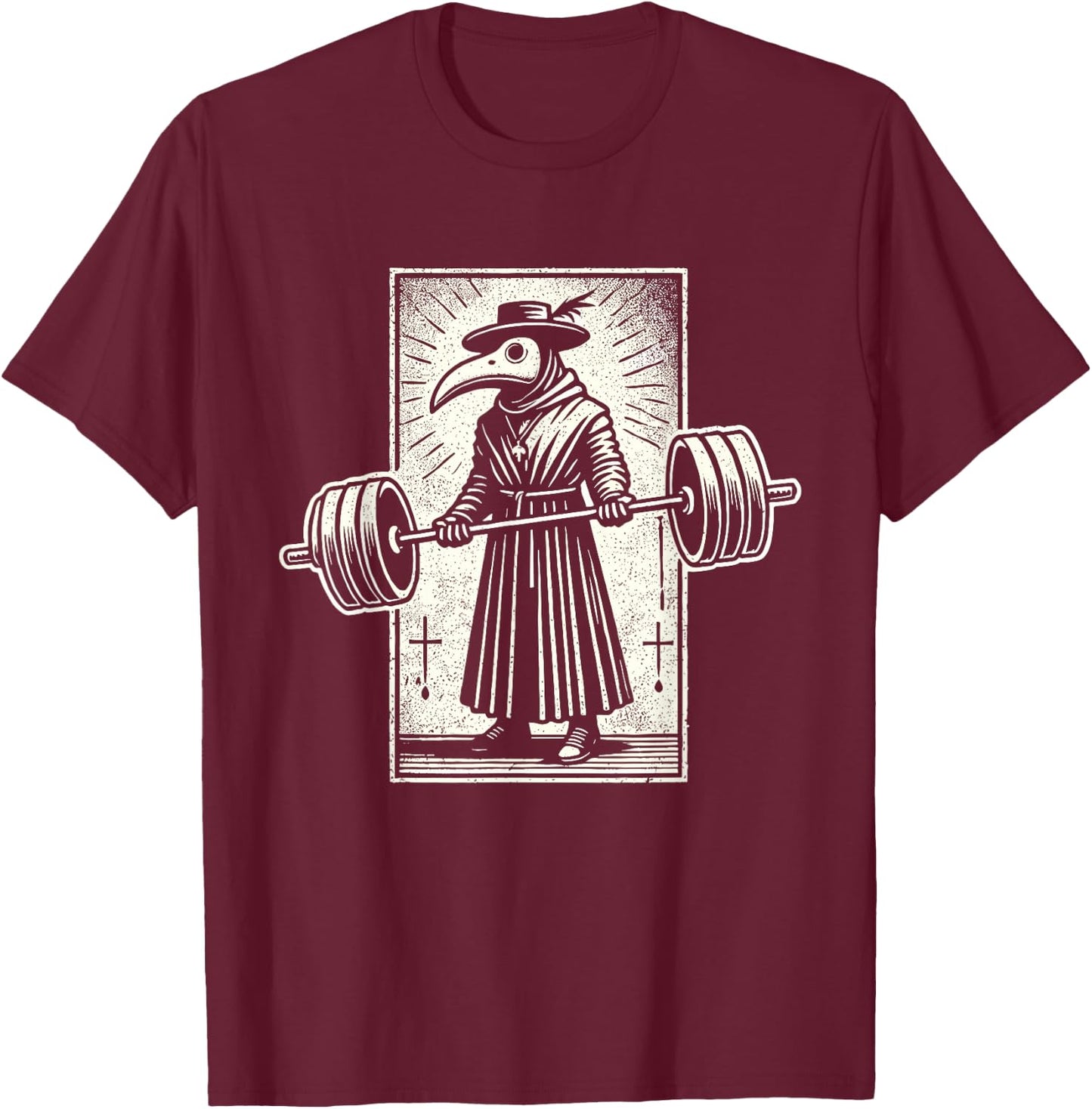 Plague Doctor Weightlifting Funny Retro Vintage Gym Workout T-Shirt - T-Shirt | Maroon