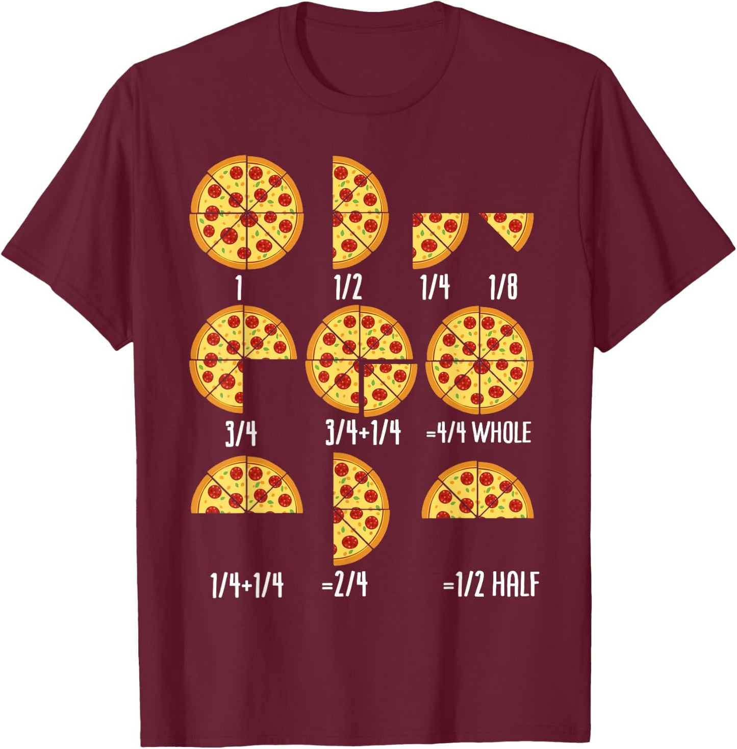 Pizza Slice Fraction Math Teacher Back To School Educational T-Shirt - T-Shirt | Maroon
